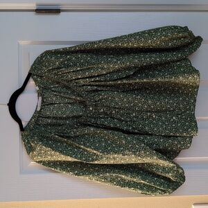 Doen green cotton 3/4 length sleeve blouse sz L EUC